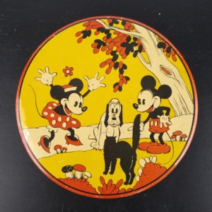 Antique Mickey, Minnie Mouse and Pluto canister by Walt Disney