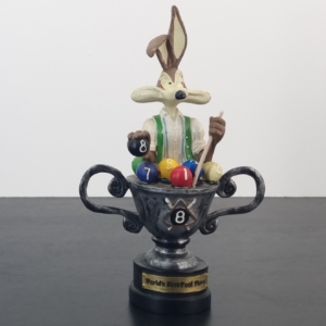 Vintage Wile E. Coyote pool player statue