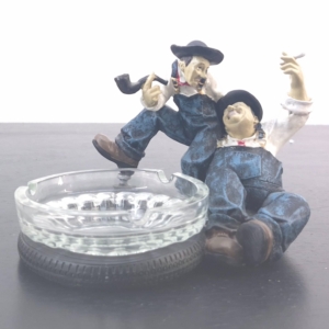 Laurel and Hardy ashtray statue Stan Laurel Oliver Hardy glass ashtray vintage licensed collectible