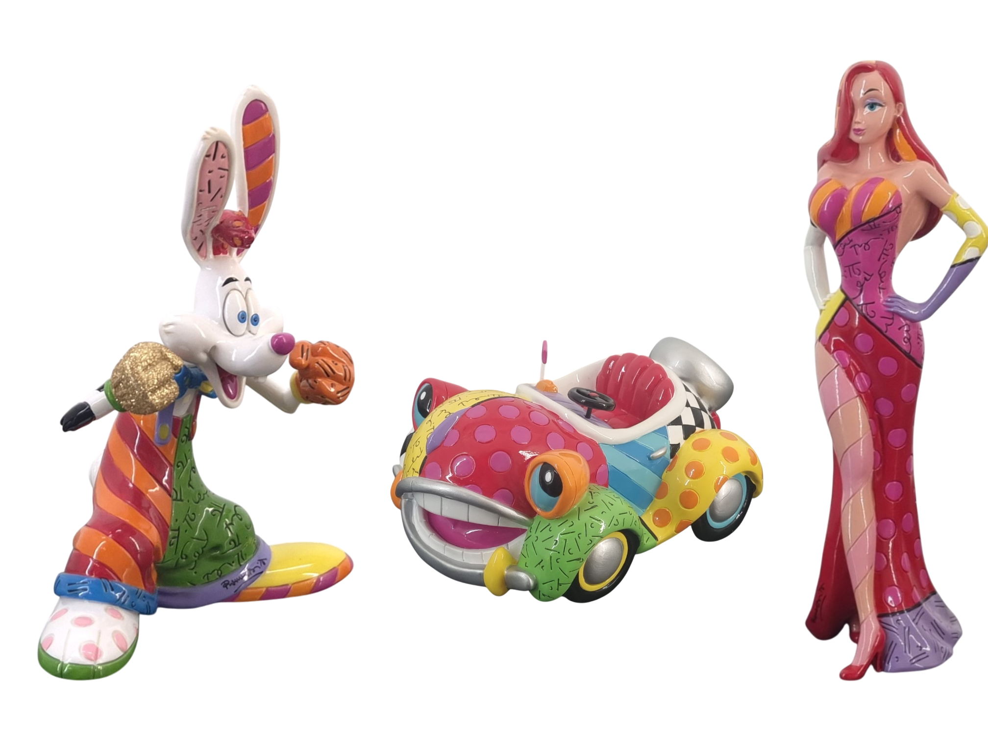 Benny the Cab Figurine by Romero Britto with Roger Rabbit and Jessica Rabbit by Romero Britto Roger Rabbit Jessica Rabbit Benny the Cab by Romero Britto - Enesco Figurines