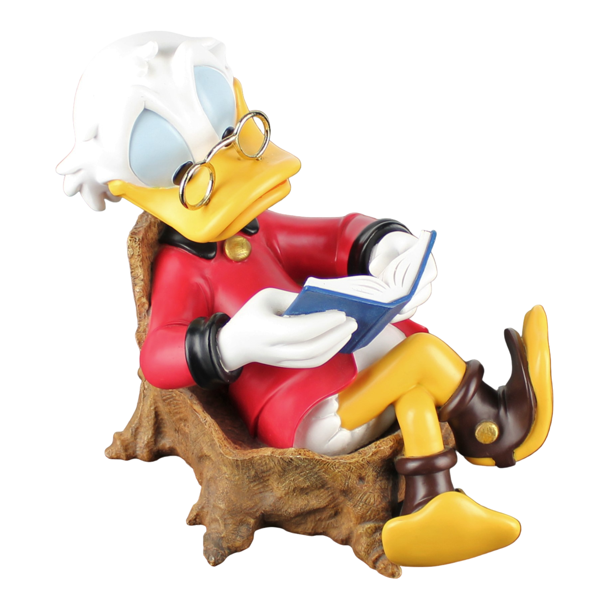 Scrooge McDuck reading in a tree trunk - Garden statue