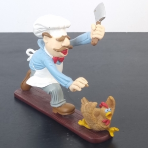 Swedish Chef chasing the chicken statue