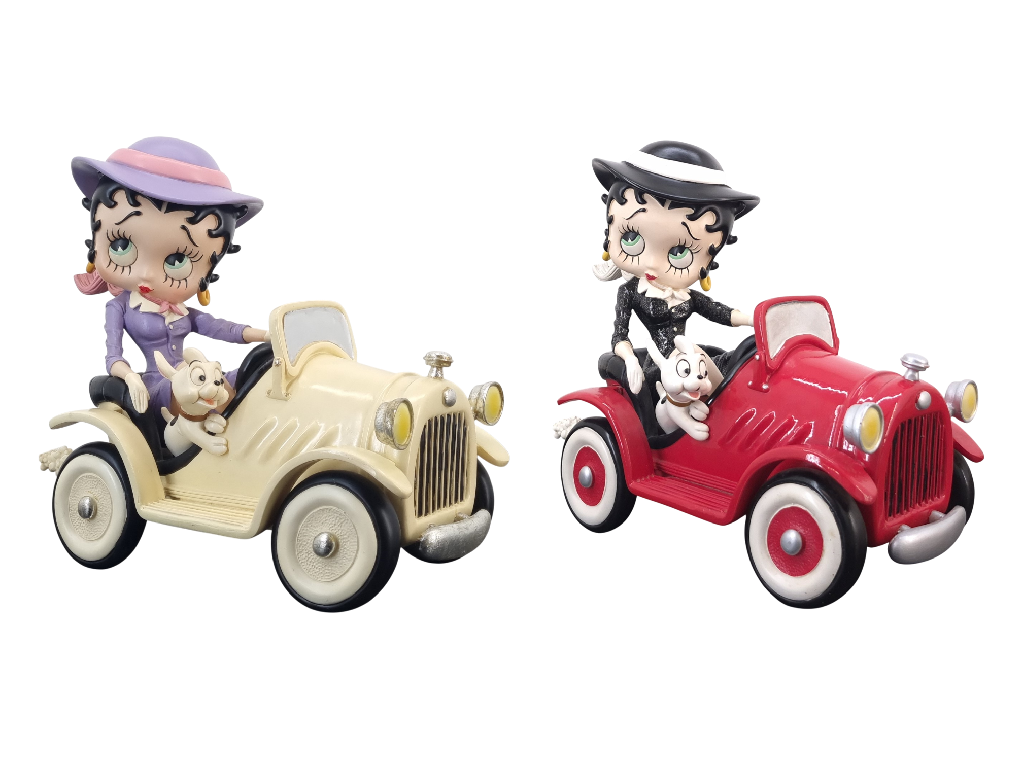 Vintage Betty Boop and Pudgy Driving Statue - Both Versions Vintage Betty Boop and Pudgy Driving Statue - White and Red Version