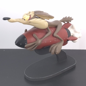 Wile E Coyote on a Rocket with Base Statue - Wile E Coyote riding red rocket Looney Tunes statue with black display base